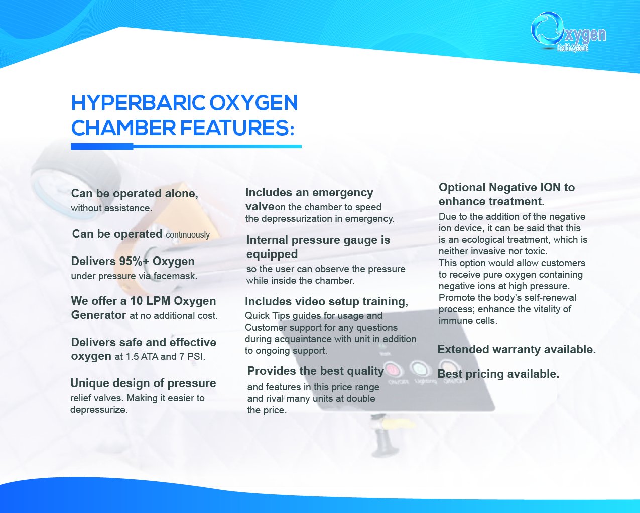 34"D HYPERBARIC OXYGEN CHAMBER HARD SHELL - 1.5 ATA